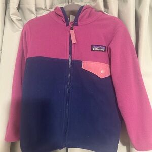 Patagonia Kids Fleece Hoodie in Pink and Navy